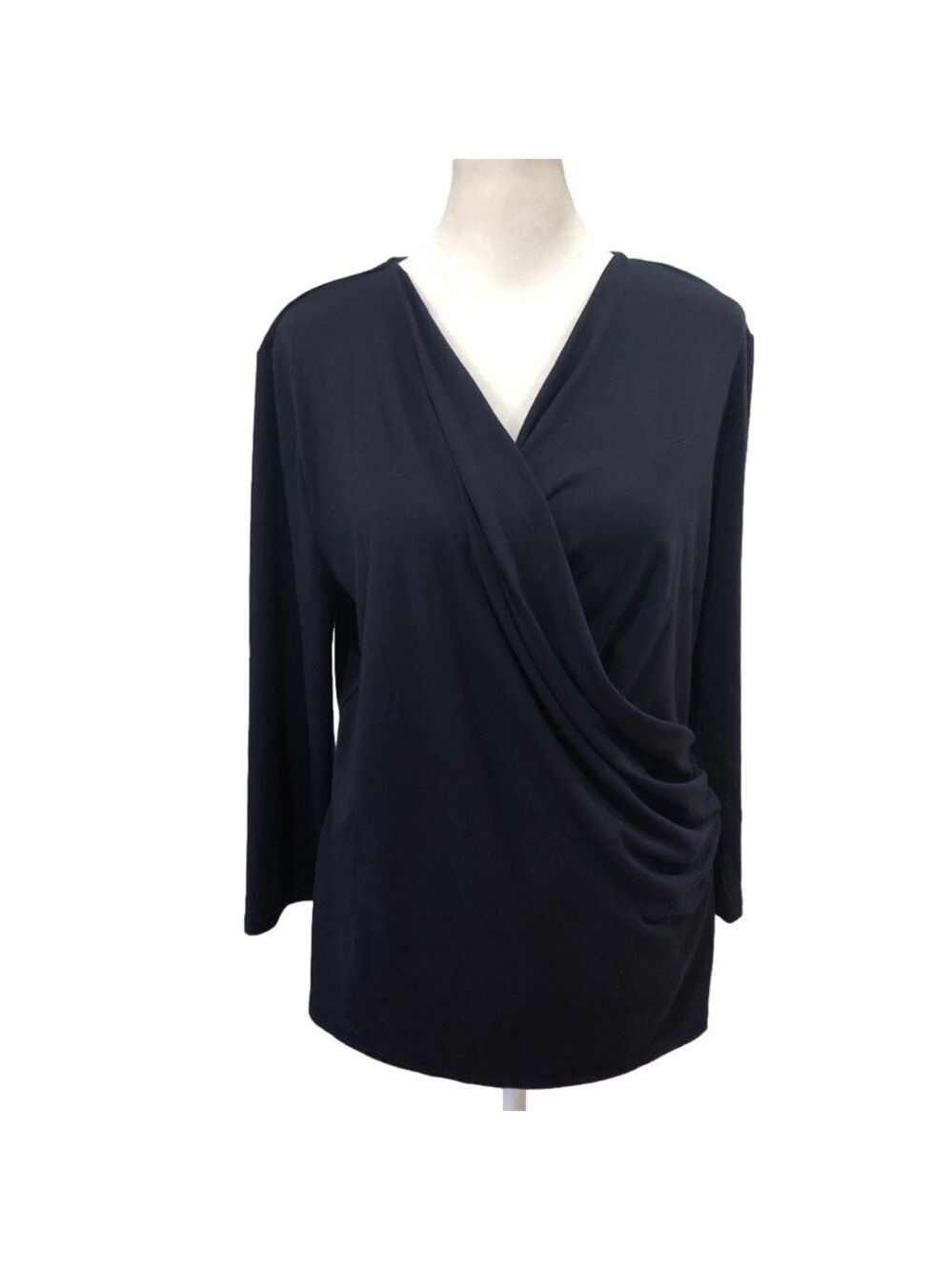 Ann Taylor Size L surplice front long sleeve dark blue top. Capsule wardrobe